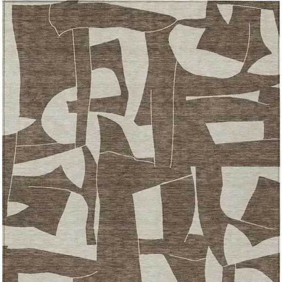 Brown And Beige Geometric Washable Indoor Outdoor Area Rug Photo 3