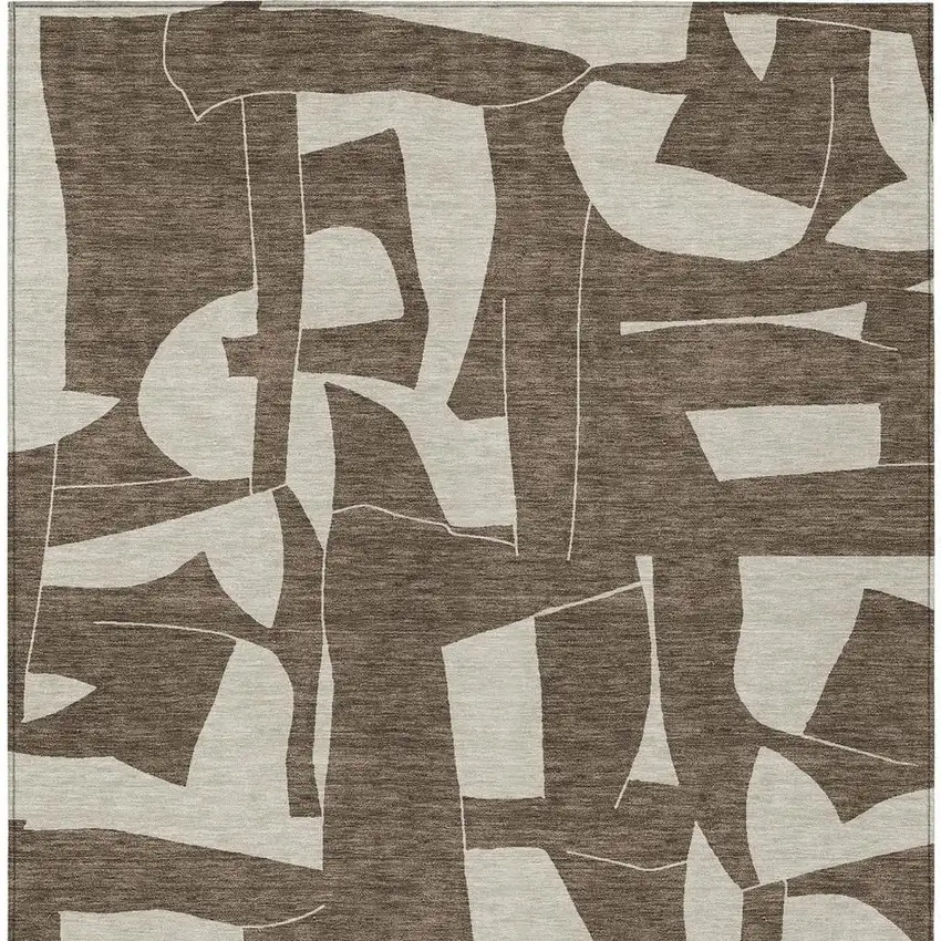 Brown And Beige Geometric Washable Indoor Outdoor Area Rug Photo 3