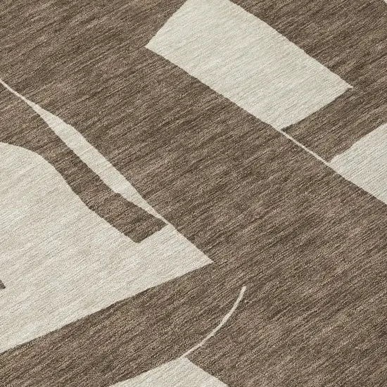 Brown And Beige Geometric Washable Indoor Outdoor Area Rug Photo 5