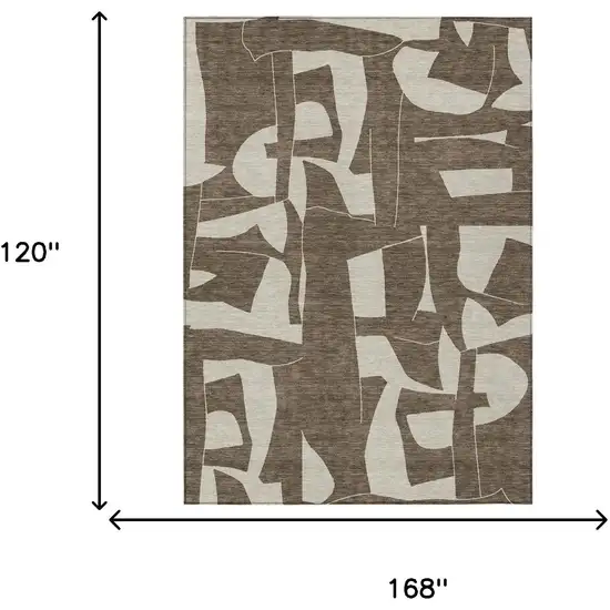 Brown And Beige Geometric Washable Indoor Outdoor Area Rug Photo 6