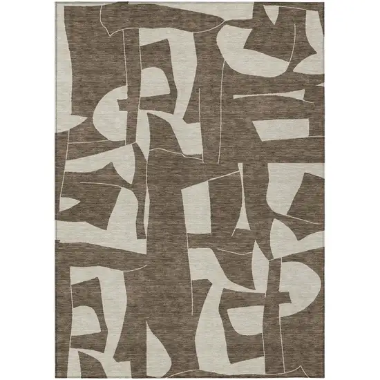 Brown And Beige Geometric Washable Indoor Outdoor Area Rug Photo 1