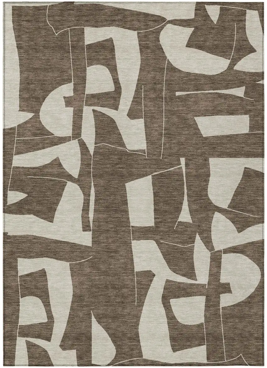 Brown And Beige Geometric Washable Indoor Outdoor Area Rug Photo 1