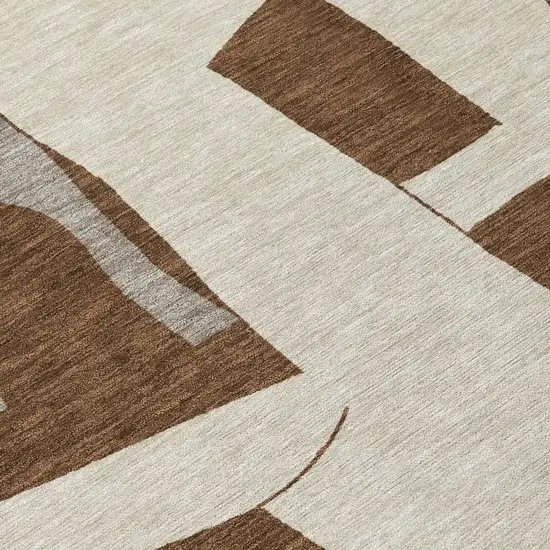 Brown And Beige Geometric Washable Indoor Outdoor Area Rug Photo 3
