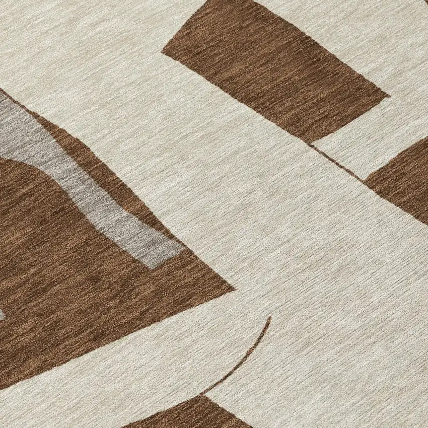 Brown And Beige Geometric Washable Indoor Outdoor Area Rug Photo 3
