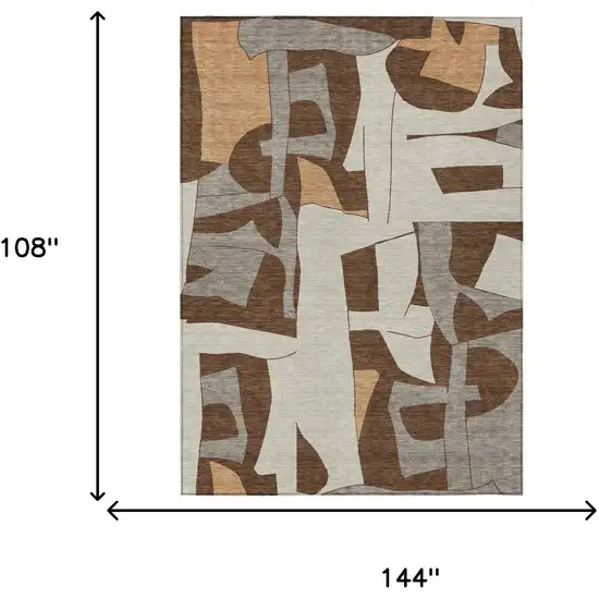 Brown And Beige Geometric Washable Indoor Outdoor Area Rug Photo 1