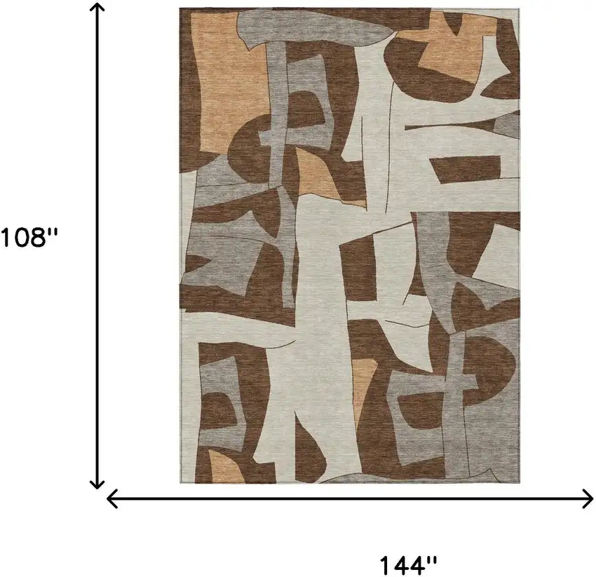 Brown And Beige Geometric Washable Indoor Outdoor Area Rug Photo 1