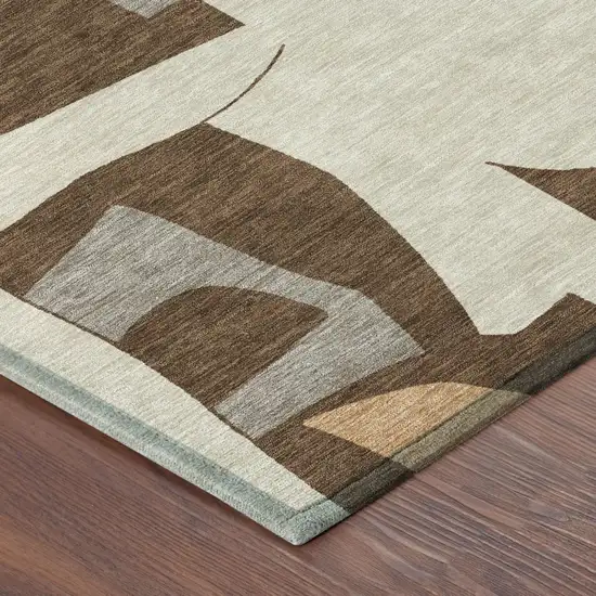 Brown And Beige Geometric Washable Indoor Outdoor Area Rug Photo 4