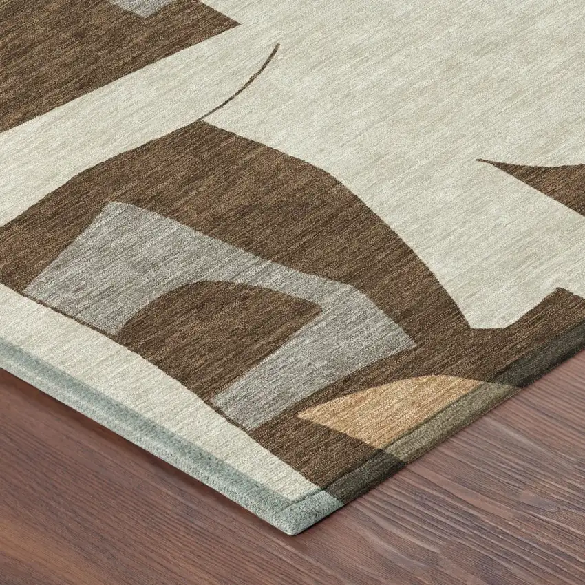 Brown And Beige Geometric Washable Indoor Outdoor Area Rug Photo 4