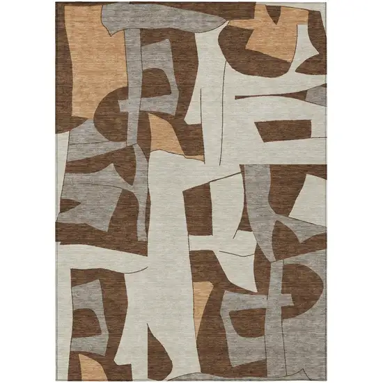 Brown And Beige Geometric Washable Indoor Outdoor Area Rug Photo 2
