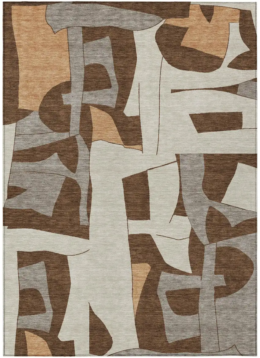 Brown And Beige Geometric Washable Indoor Outdoor Area Rug Photo 2
