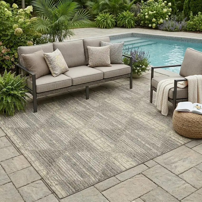 Brown And Beige Geometric Washable Indoor Outdoor Area Rug Photo 1