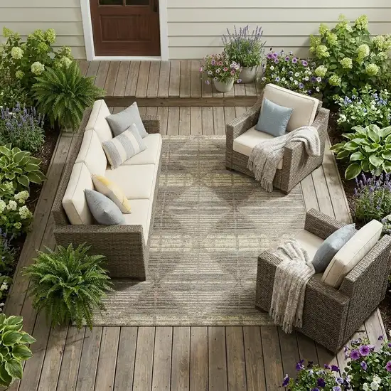 Brown And Beige Geometric Washable Indoor Outdoor Area Rug Photo 1