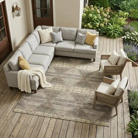 Brown And Beige Geometric Washable Indoor Outdoor Area Rug Photo 1
