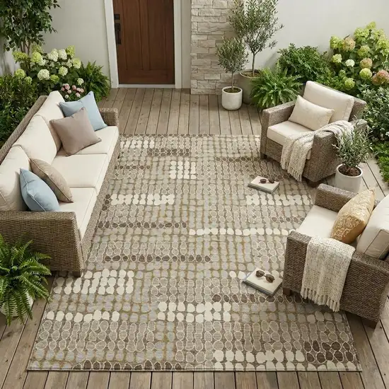Brown And Beige Geometric Washable Indoor Outdoor Area Rug Photo 1