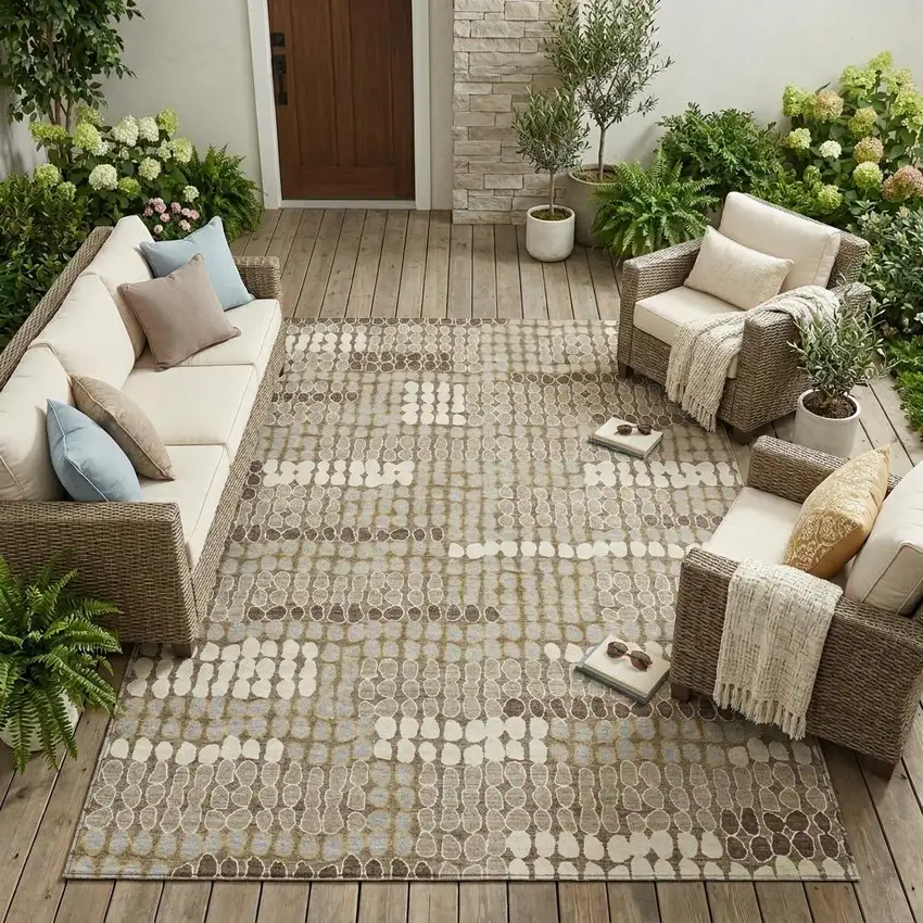 Brown And Beige Geometric Washable Indoor Outdoor Area Rug Photo 1