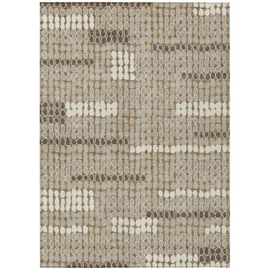 Brown And Beige Geometric Washable Indoor Outdoor Area Rug Photo 2