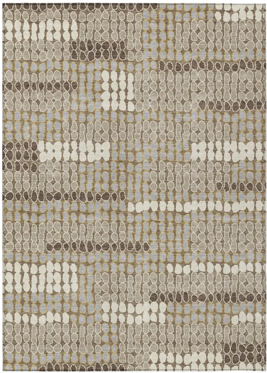 Brown And Beige Geometric Washable Indoor Outdoor Area Rug Photo 2