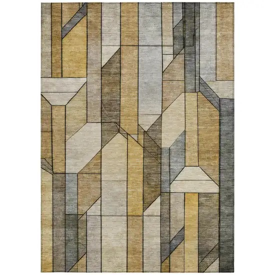 Brown And Beige Geometric Washable Indoor Outdoor Area Rug Photo 1