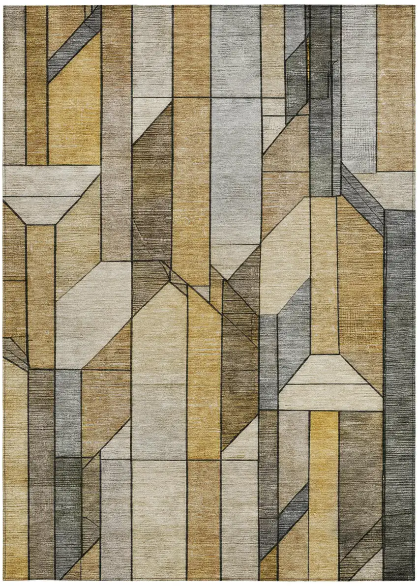 Brown And Beige Geometric Washable Indoor Outdoor Area Rug Photo 1