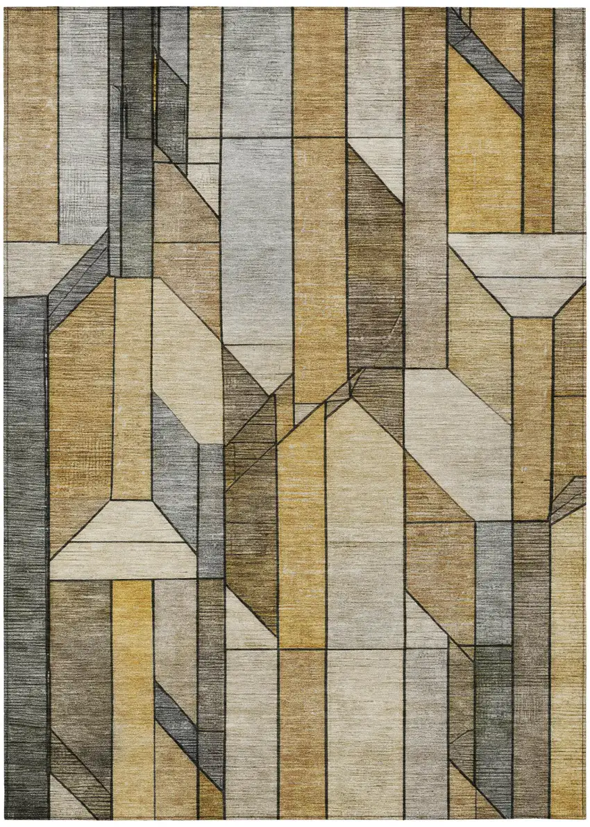 Brown And Beige Geometric Washable Indoor Outdoor Area Rug Photo 3