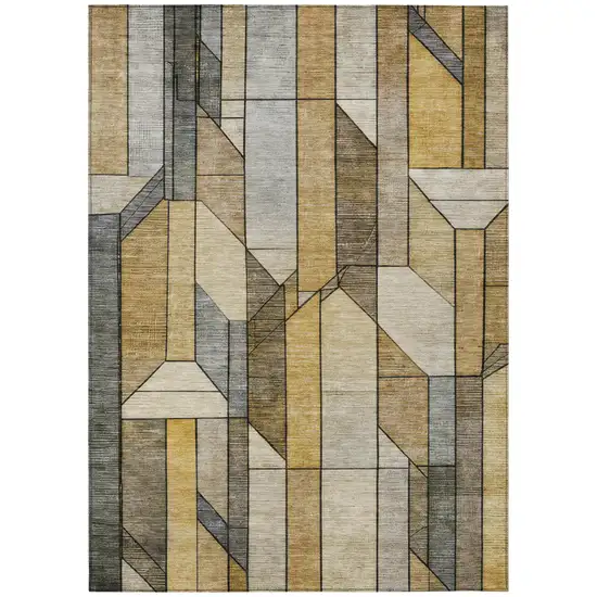 Brown And Beige Geometric Washable Indoor Outdoor Area Rug Photo 3