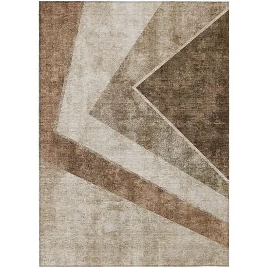 Brown And Beige Geometric Washable Indoor Outdoor Area Rug Photo 2