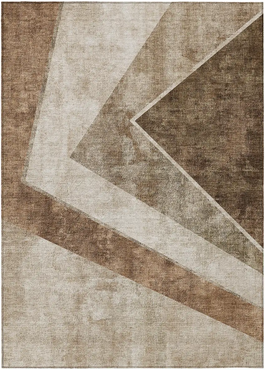 Brown And Beige Geometric Washable Indoor Outdoor Area Rug Photo 2