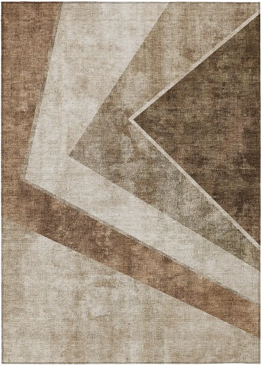Brown And Beige Geometric Washable Indoor Outdoor Area Rug Photo 2
