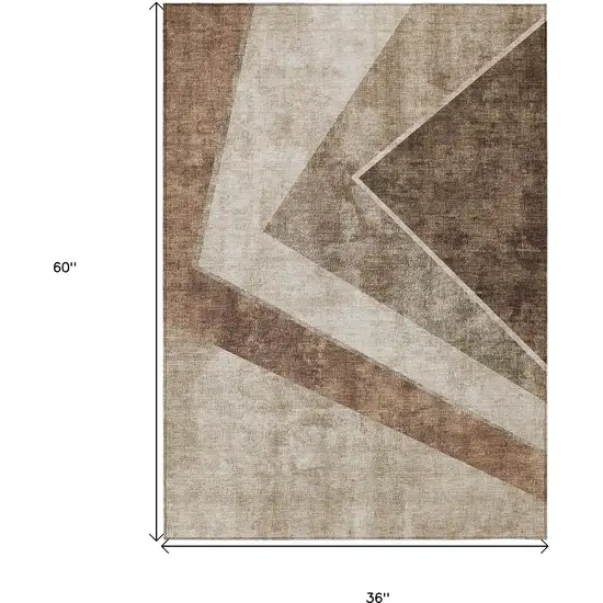Brown And Beige Geometric Washable Indoor Outdoor Area Rug Photo 3