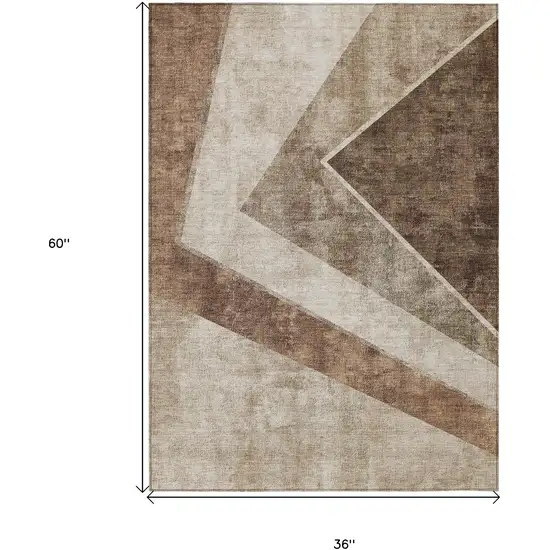 Brown And Beige Geometric Washable Indoor Outdoor Area Rug Photo 3