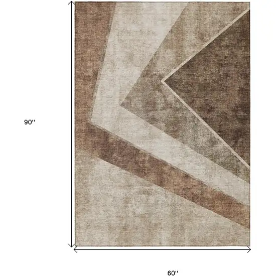 Brown And Beige Geometric Washable Indoor Outdoor Area Rug Photo 3