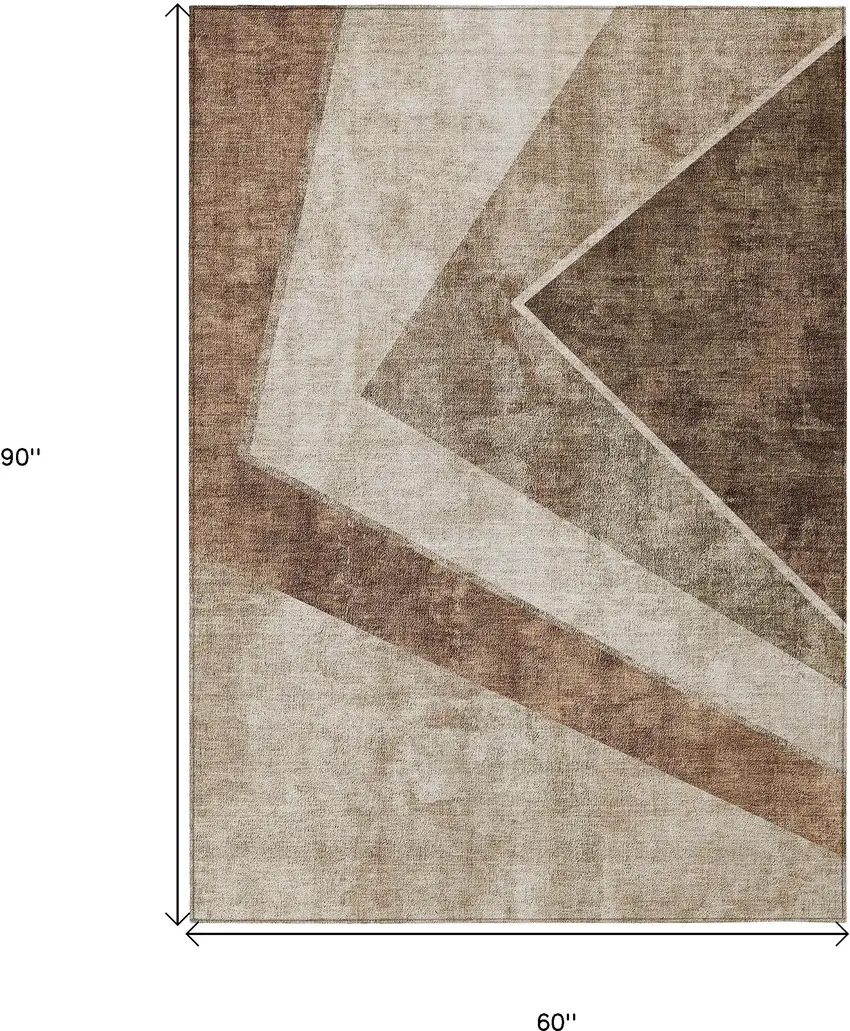Brown And Beige Geometric Washable Indoor Outdoor Area Rug Photo 3