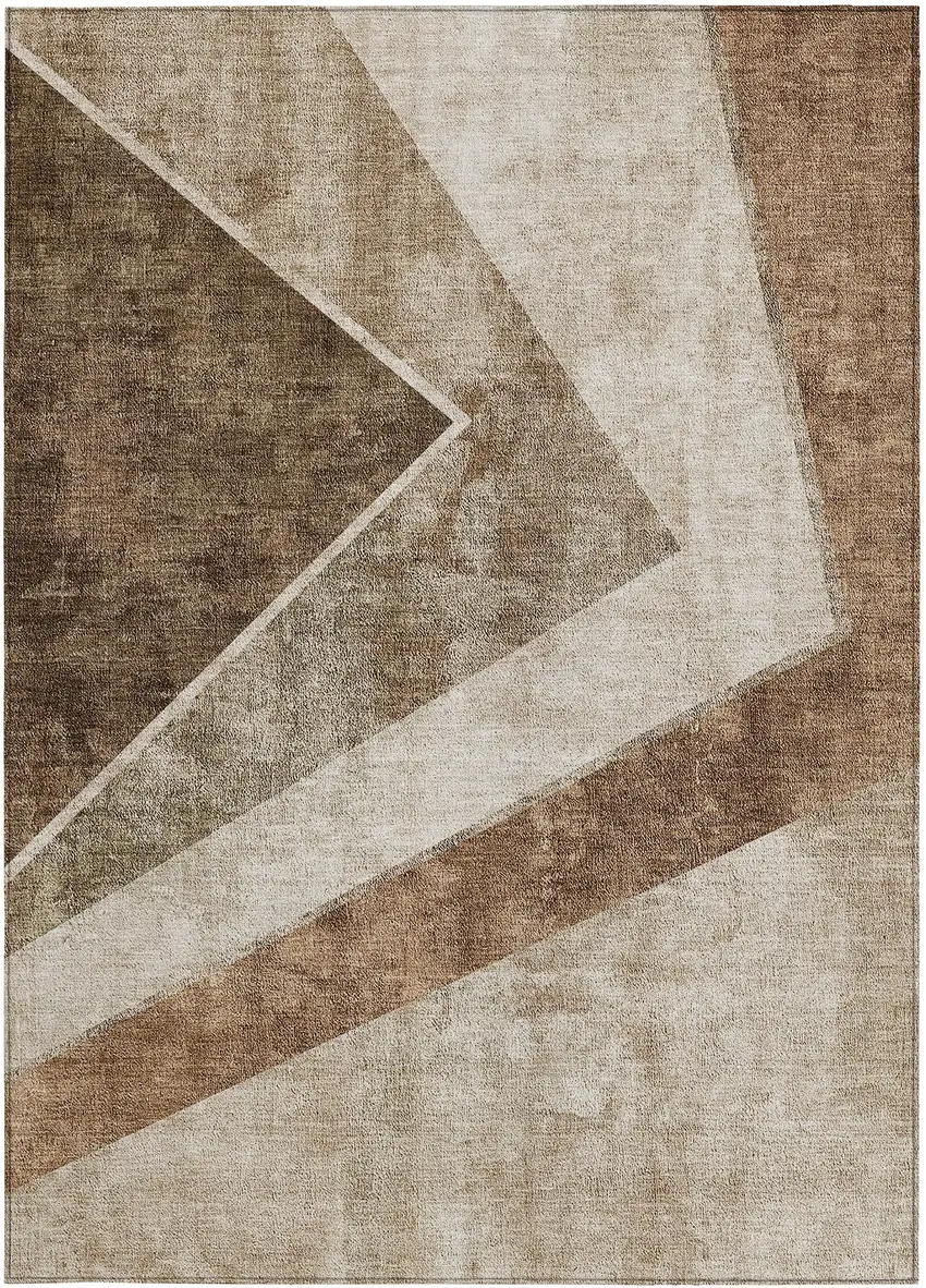 Brown And Beige Geometric Washable Indoor Outdoor Area Rug Photo 8