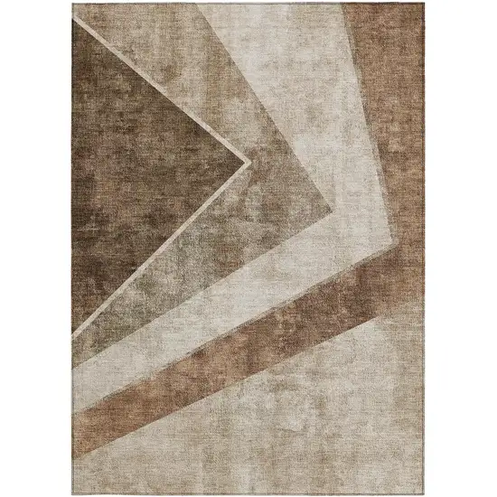 Brown And Beige Geometric Washable Indoor Outdoor Area Rug Photo 8