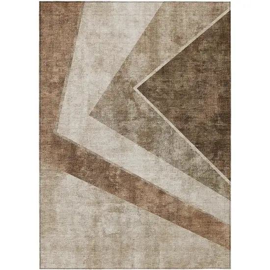 Brown And Beige Geometric Washable Indoor Outdoor Area Rug Photo 2