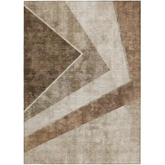 Brown And Beige Geometric Washable Indoor Outdoor Area Rug Photo 7