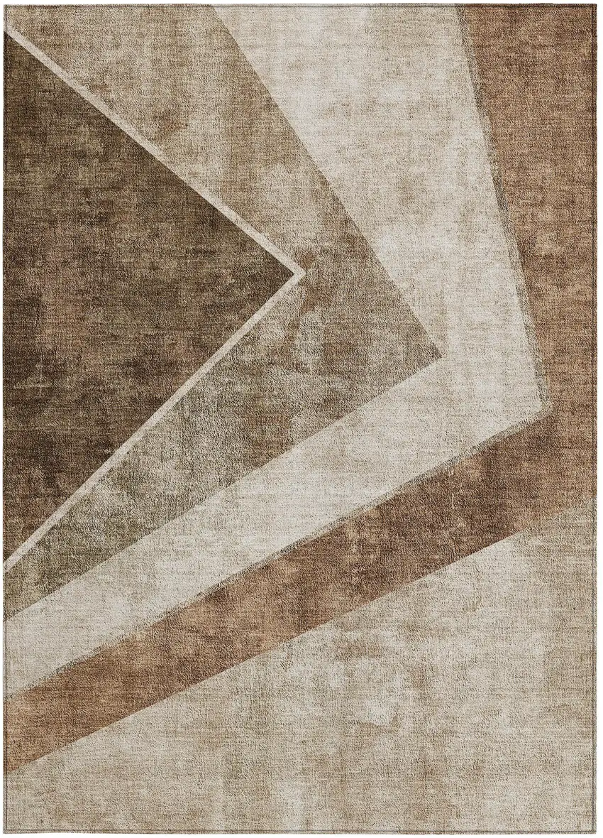 Brown And Beige Geometric Washable Indoor Outdoor Area Rug Photo 7