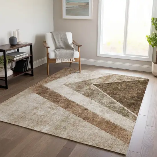 Brown And Beige Geometric Washable Indoor Outdoor Area Rug Photo 9
