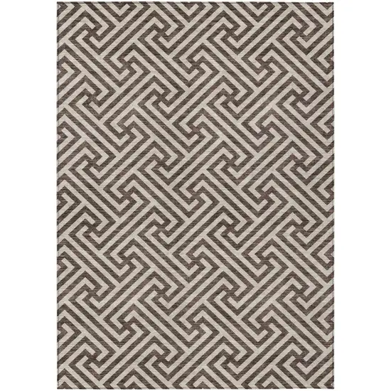 Brown And Beige Geometric Washable Indoor Outdoor Area Rug Photo 2