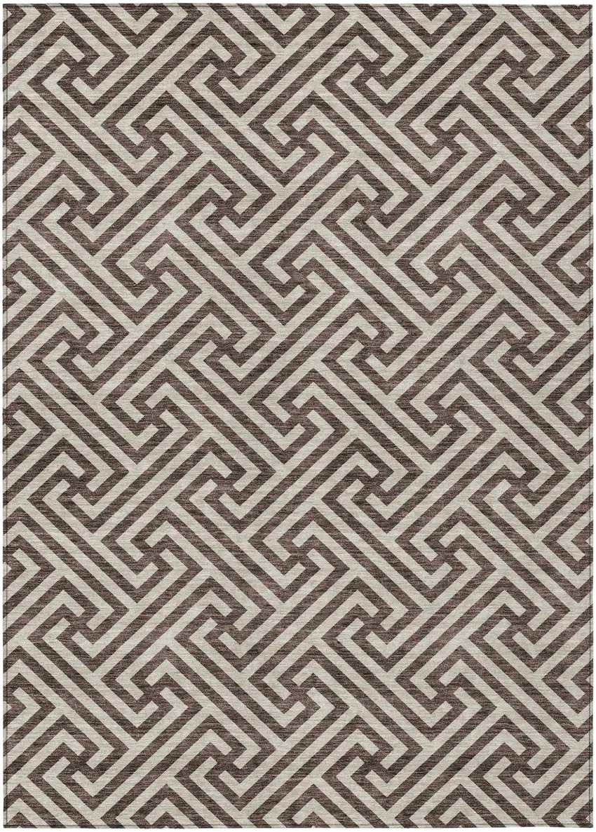 Brown And Beige Geometric Washable Indoor Outdoor Area Rug Photo 2