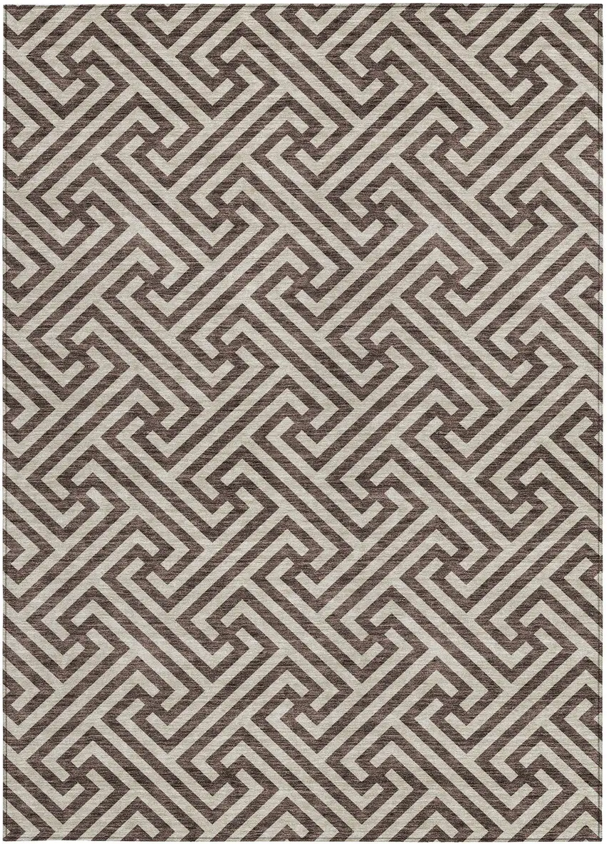Brown And Beige Geometric Washable Indoor Outdoor Area Rug Photo 7
