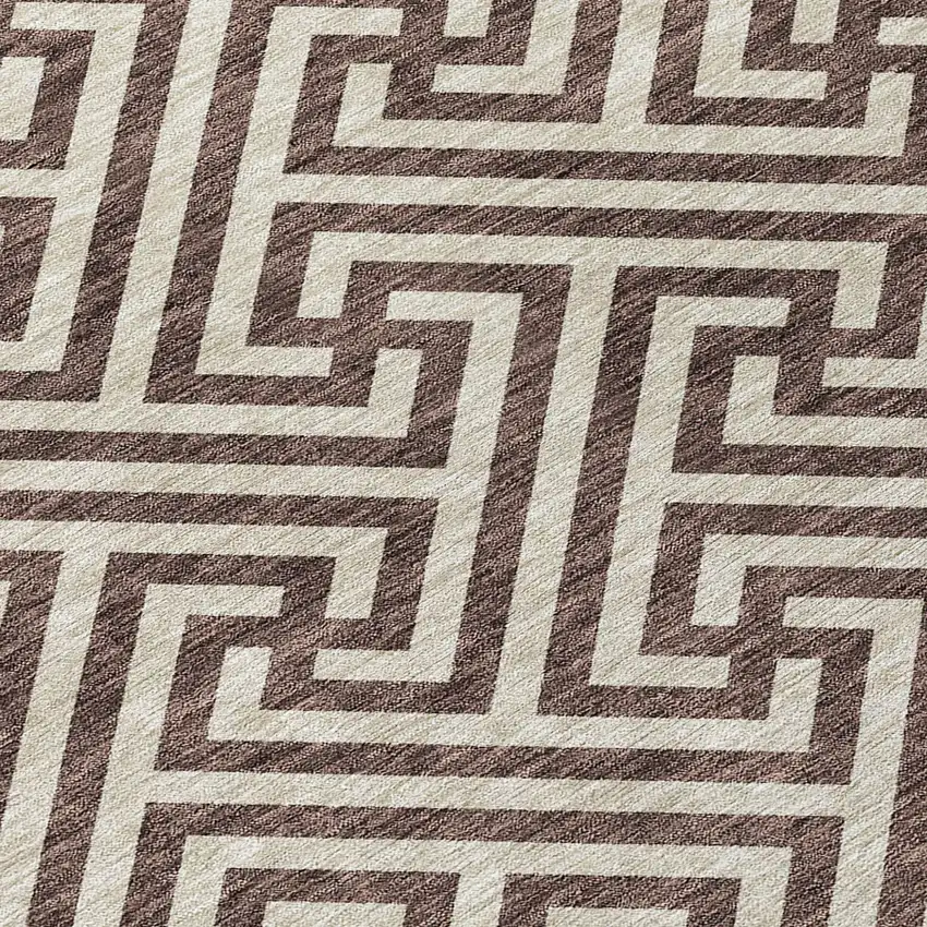 Brown And Beige Geometric Washable Indoor Outdoor Area Rug Photo 5