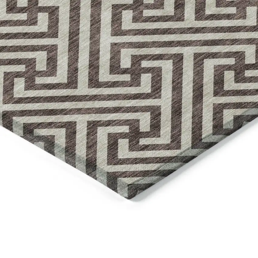 Brown And Beige Geometric Washable Indoor Outdoor Area Rug Photo 4