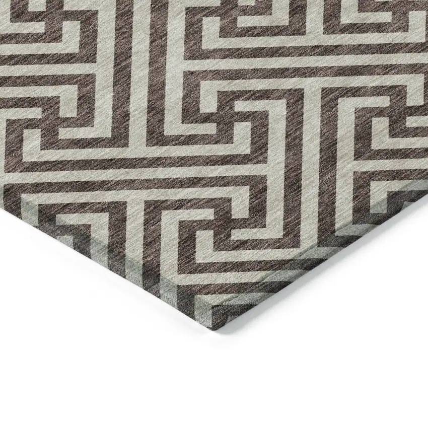 Brown And Beige Geometric Washable Indoor Outdoor Area Rug Photo 4