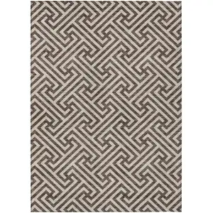 Photo of Brown And Beige Geometric Washable Indoor Outdoor Area Rug