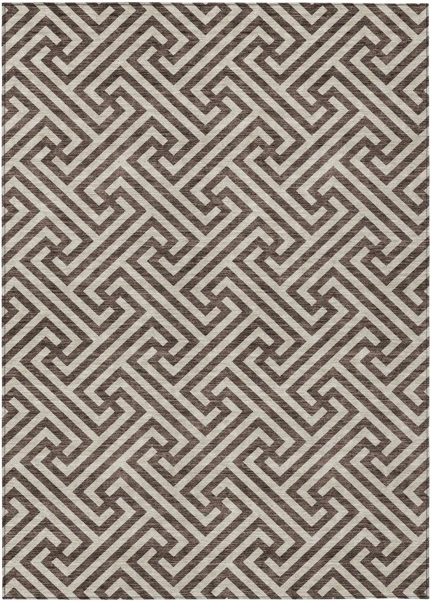 Brown And Beige Geometric Washable Indoor Outdoor Area Rug Photo 1