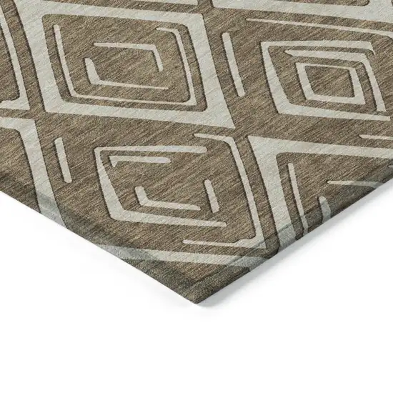 Brown And Beige Geometric Washable Indoor Outdoor Area Rug Photo 5