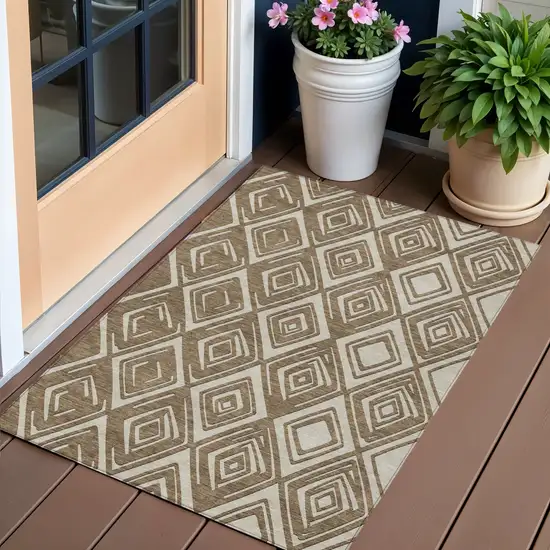 Brown And Beige Geometric Washable Indoor Outdoor Area Rug Photo 1
