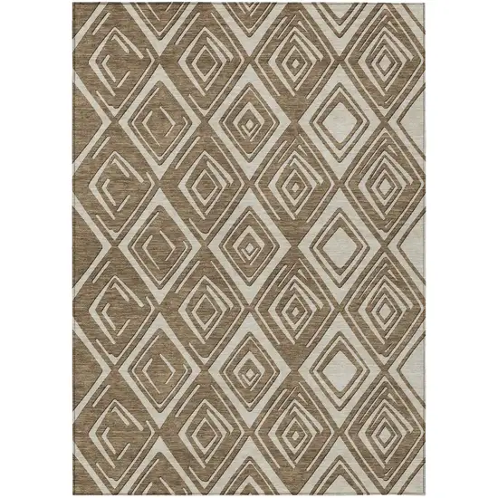 Brown And Beige Geometric Washable Indoor Outdoor Area Rug Photo 2