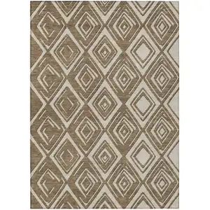 Photo of Brown And Beige Geometric Washable Indoor Outdoor Area Rug